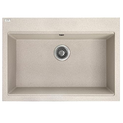 KOLMAN Granitspüle Tau Spülbecken Einzelbecken mit Space Saving Siphon (Beige, 50x70 cm) von KOLMAN