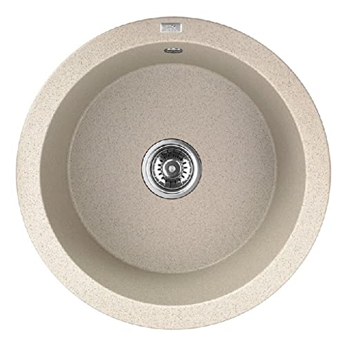 KOLMAN Granitspüle 51x51 cm Dafne Spülbecken Einzelbecken Beige Rund II, platzsparender Siphon von KOLMAN
