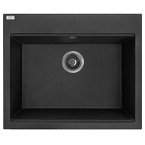 KOLMAN Granitspüle Tau Spülbecken Einzelbecken mit Space Saving Siphon (Schwarz, 50x60 cm) von KOLMAN
