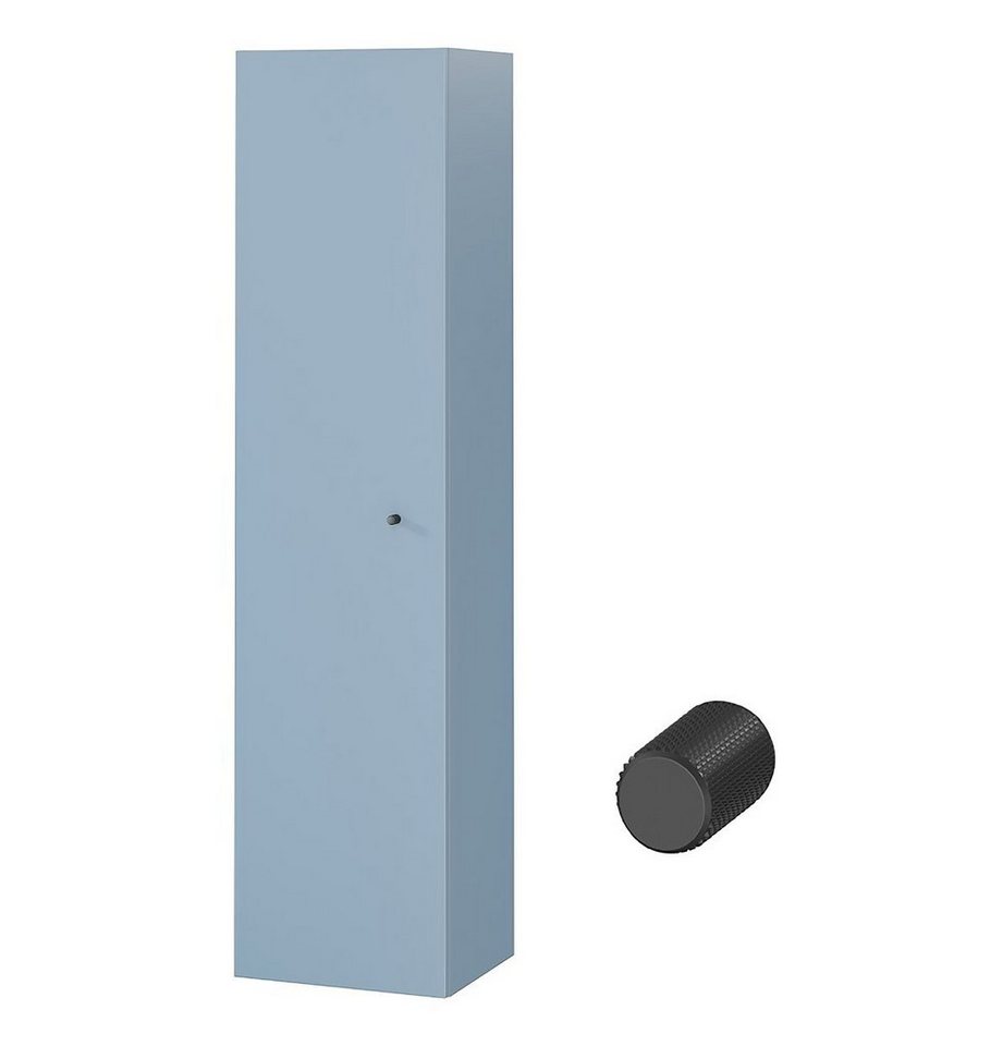 KOLMAN Hochschrank Hochhängeschrank LARGA 160 Blau Schwarz Möbelgriffe Tür mit Spiegel von KOLMAN