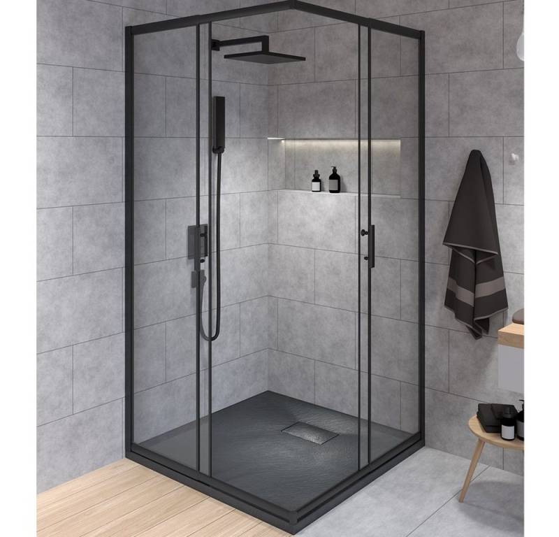 KOLMAN Komplettdusche VIDAR Schwarz & Duschkabine Quadratisch HELA Schwarz 90x90 190 cm, BxT: 90x90 cm, Transparentes Glas von KOLMAN