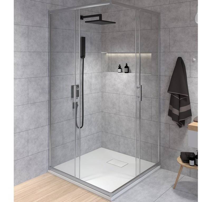 KOLMAN Komplettdusche VIDAR Weiß & Duschkabine Quadratisch HELA Chrom 80x80 190 cm, BxT: 80x80 cm, Transparentes Glas von KOLMAN