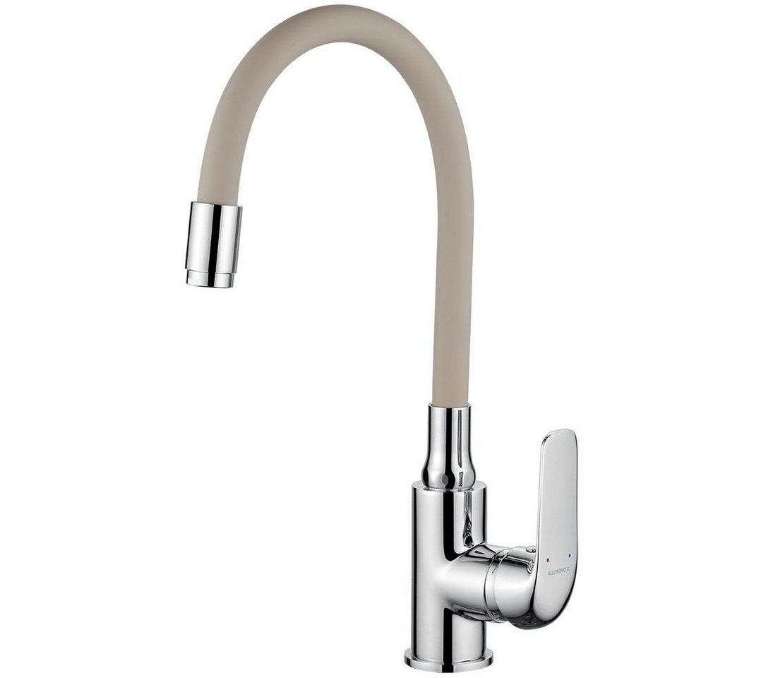 KOLMAN Küchenarmatur Wasserhahn ELZA Küchenmischer mit flexiblen Auslauf in Chrom-Beige von KOLMAN