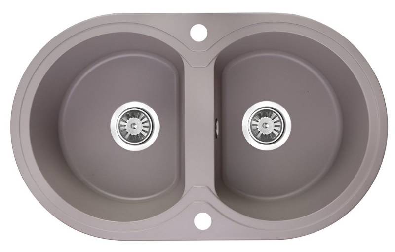 KOLMAN Küchenspüle Doppelbecken Dafne Granitspüle, Rund, 47/78 cm, Grau, Space Saving Siphon GRATIS von KOLMAN