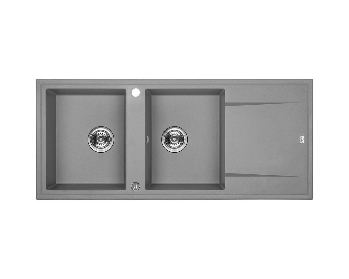 KOLMAN Küchenspüle Doppelbecken Megalo Granitspüle, Rechteckig, 50/116 cm, Space Saving Siphon GRATIS von KOLMAN