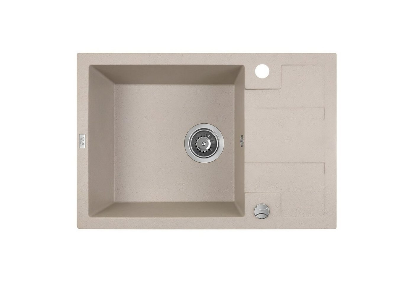 KOLMAN Küchenspüle Einzelbecken Barbados Granitspüle, Rechteckig, 44/65 cm, Beige, Space Saving Siphon GRATIS von KOLMAN