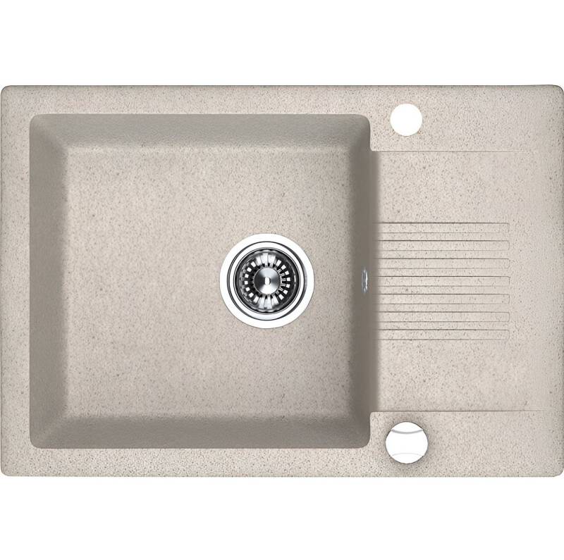 KOLMAN Küchenspüle Einzelbecken Celia Granitspüle, Rechteckig, 44/65 cm, Beige, Space Saving Siphon GRATIS von KOLMAN