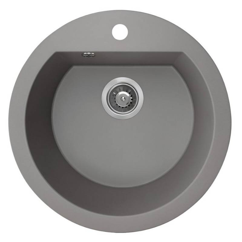 KOLMAN Küchenspüle Einzelbecken Dafne Rund Granitspüle, Rund, 51/51 cm, Grau, Space Saving Siphon GRATIS von KOLMAN