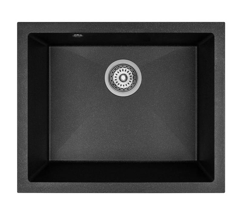 KOLMAN Küchenspüle Einzelbecken Ibiza Granitspüle, Rechteckig, 56/46 cm, Schwarz, Space Saving Siphon GRATIS von KOLMAN