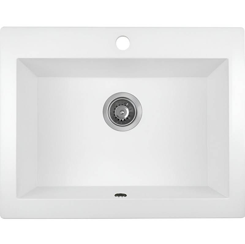 KOLMAN Küchenspüle Einzelbecken Komodo Granitspüle, Rechteckig, 49/63 cm, Weiß, Space Saving Siphon GRATIS von KOLMAN