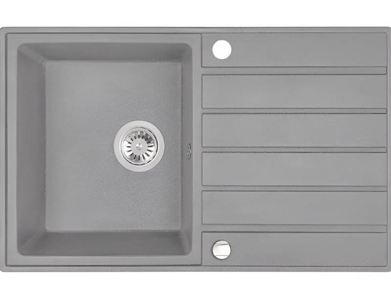 KOLMAN Küchenspüle Einzelbecken Margarita Granitspüle, Rechteckig, 49/79 cm, Grau, Space Saving Siphon GRATIS von KOLMAN