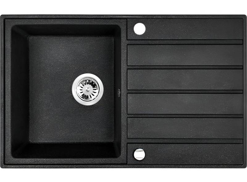KOLMAN Küchenspüle Einzelbecken Margarita Granitspüle, Rechteckig, 49/79 cm, Schwarz, Space Saving Siphon GRATIS von KOLMAN