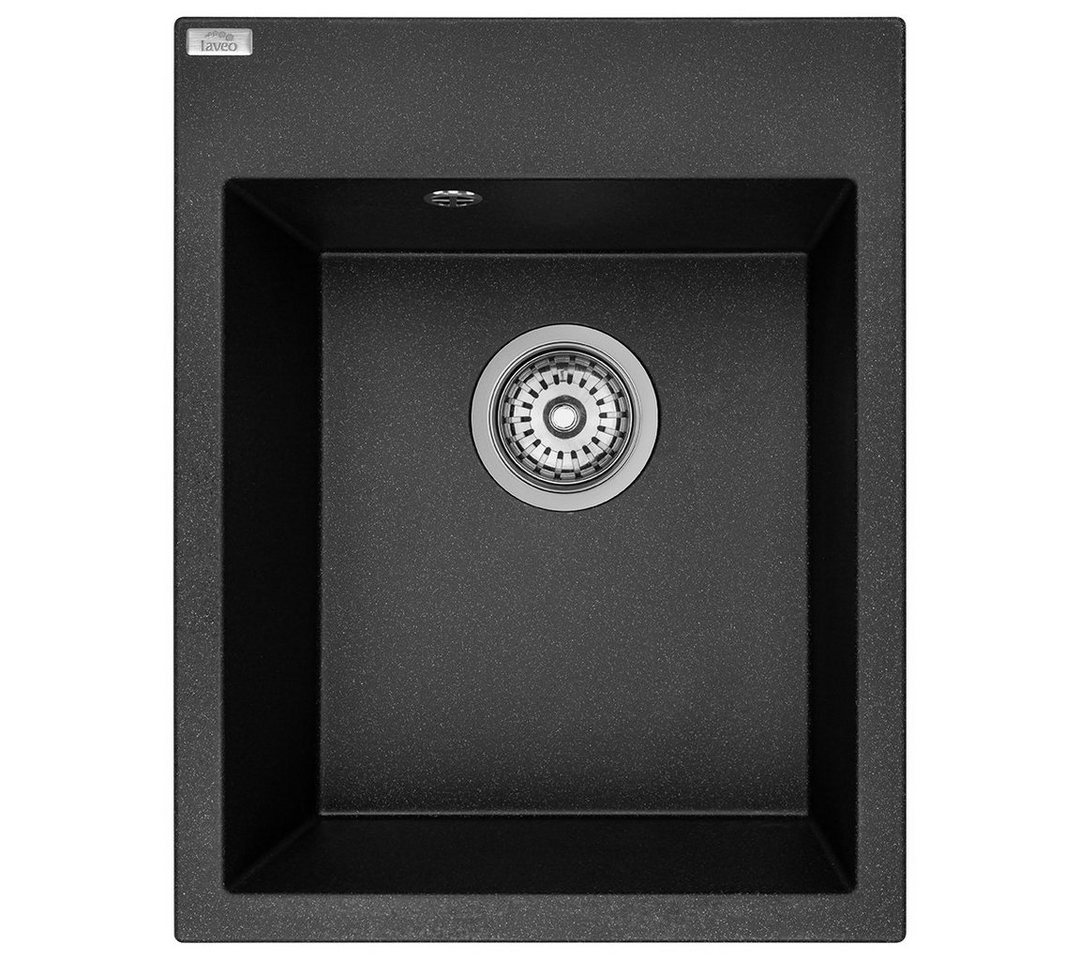 KOLMAN Küchenspüle Einzelbecken Monchichi Granitspüle, Rechteckig, 50/39 cm, Schwarz, Space Saving Siphon GRATIS von KOLMAN