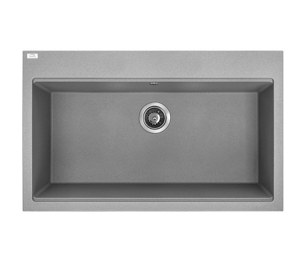 KOLMAN Küchenspüle Einzelbecken Tau Granitspüle, Rechteckig, 50/80 cm, Grau, Space Saving Siphon GRATIS von KOLMAN