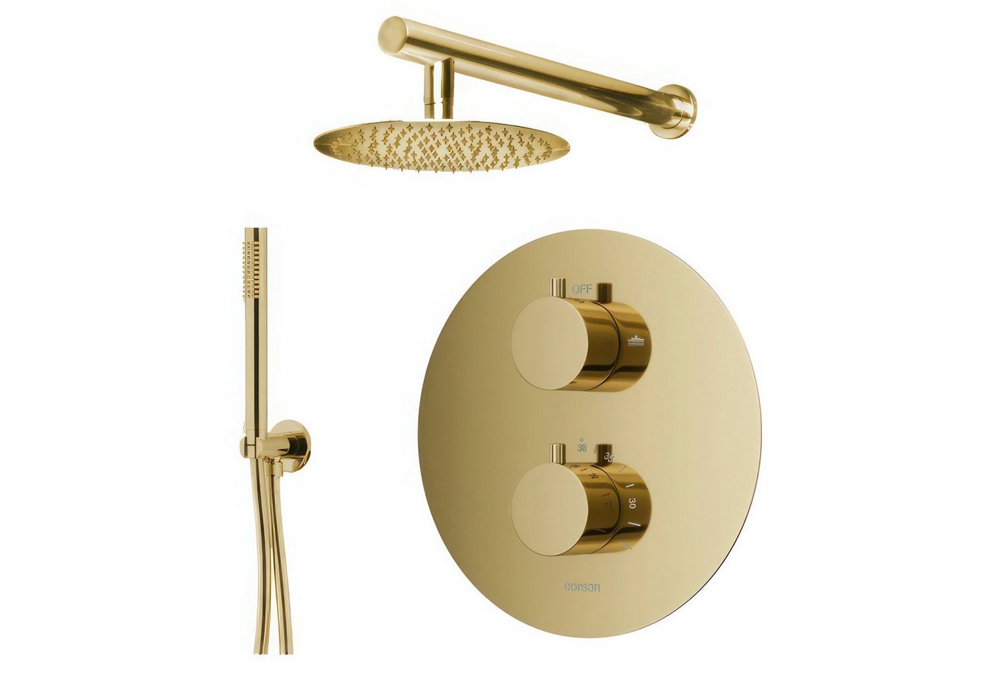 KOLMAN Stangenbrause-Set LUGO Komplettes Unterputz Duschsystem Thermostatisch in Gold, Höhe 18 cm, in Gold von KOLMAN