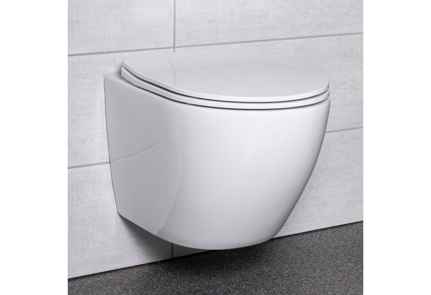 KOLMAN Tiefspül-WC Spülrandlos Wand-WC Delos, Weiß, mit Slim Soft-close WC-Sitz und Schallschutzmatte von KOLMAN