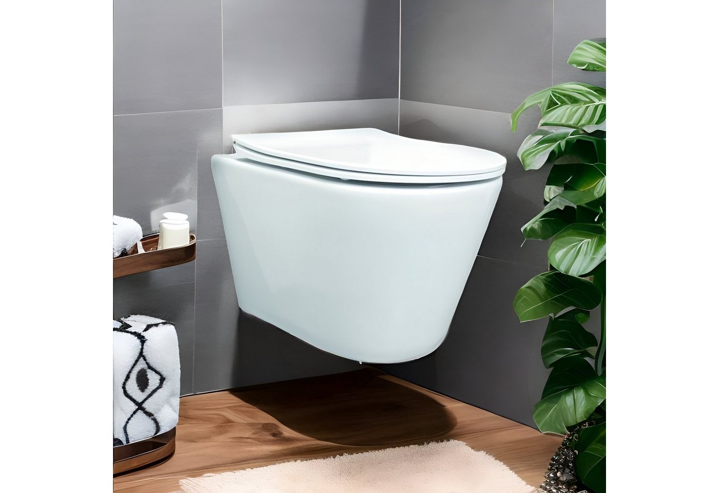 KOLMAN Tiefspül-WC Spülrandlos Wand-WC Milos, Weiß, mit Slim Soft-close WC-Sitz und Schallschutzmatte von KOLMAN