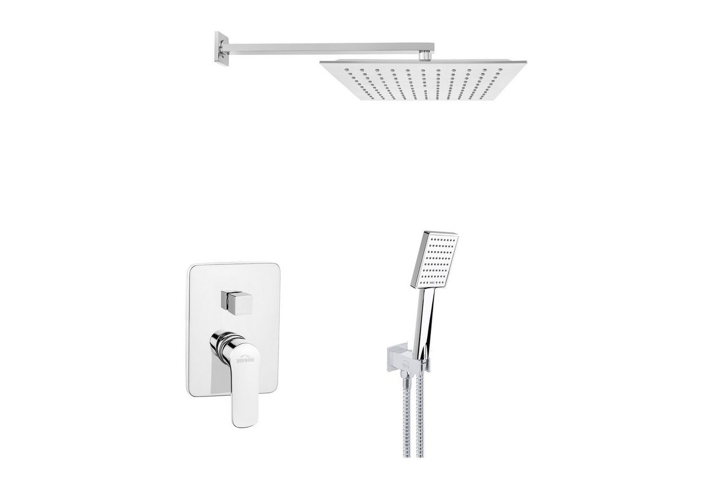 KOLMAN Unterputzarmatur SIROS Unterputz-Duschset, Handbrause, Mischer und Regendusche (Quadratisch) in Silber von KOLMAN