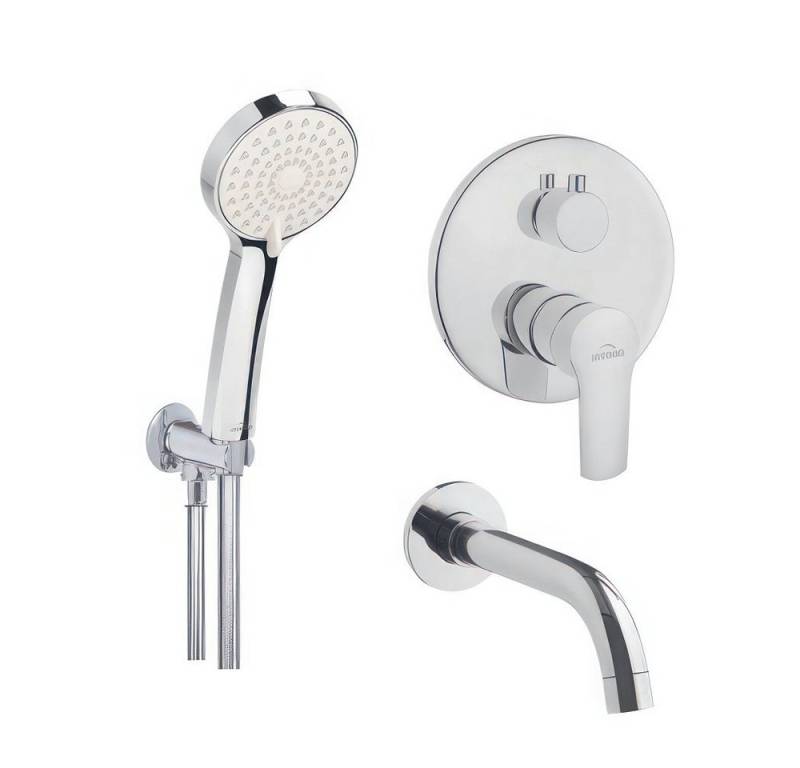 KOLMAN Unterputzarmatur VERSO Unterputz Brausebatterie, Handbrause und Wasserhahn Set in Silber von KOLMAN