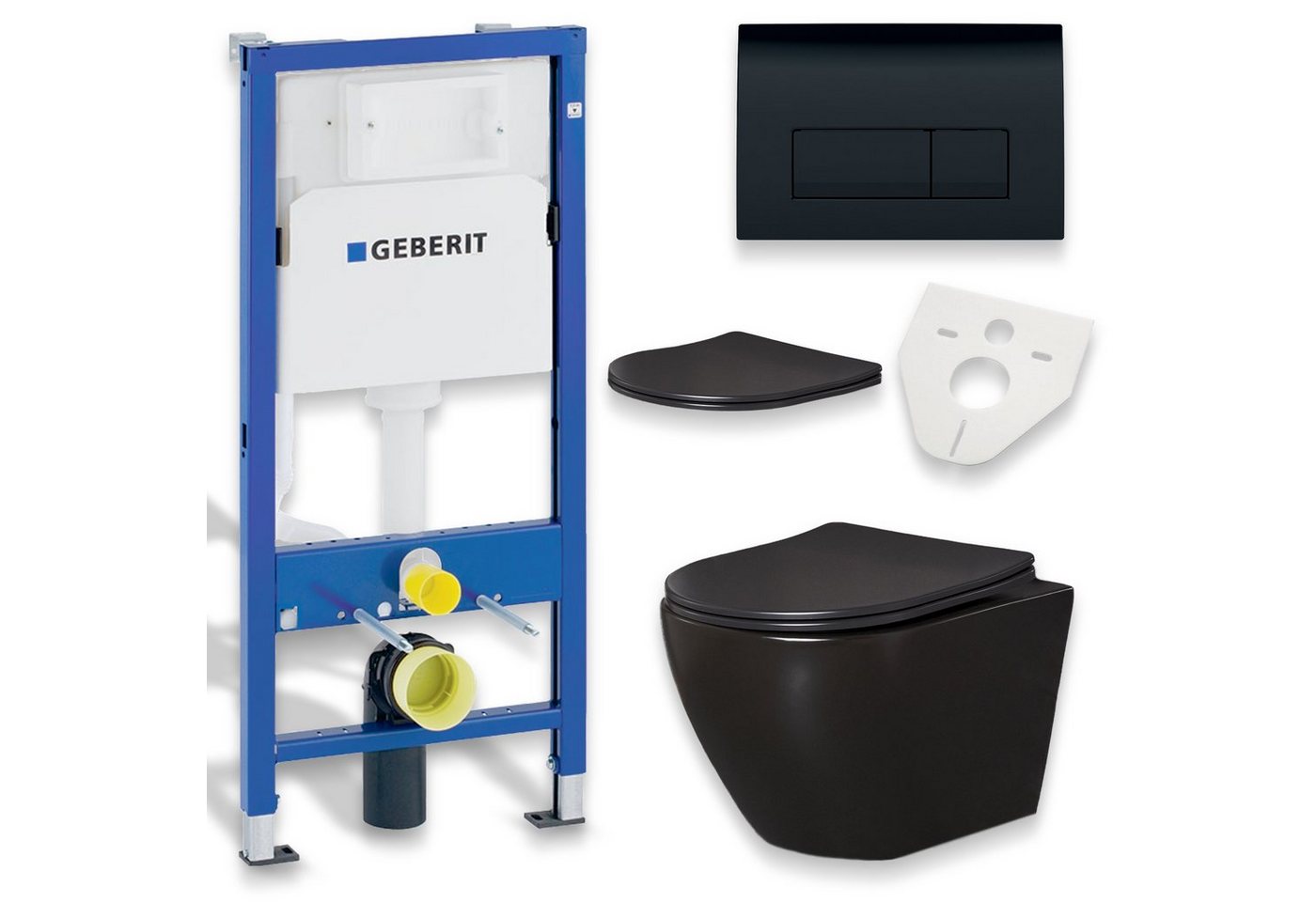 KOLMAN Vorwandelement WC SET: Wand-WC Delos Schwarz + Geberit Duofix Basic UP 100 + Delta50, inkl. Slim WC-Sitz mit Soft-close und Schallschutzmatte KOLMAN Vorwandelement WC SET: Wand-WC Delos Schwarz + Geberit Duofix Basic UP 100 + Delta50, inkl. Slim WC-Sitz mit Soft-close und Schallschutzmatte von KOLMAN