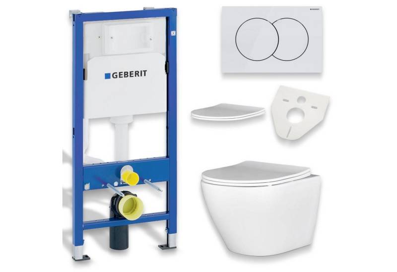 KOLMAN Vorwandelement WC SET: Wand-WC Desna Weiß + Geberit Duofix Basic UP 100 + Delta01 Weiß, inkl. Slim WC-Sitz mit Soft-close und Schallschutzmatte von KOLMAN