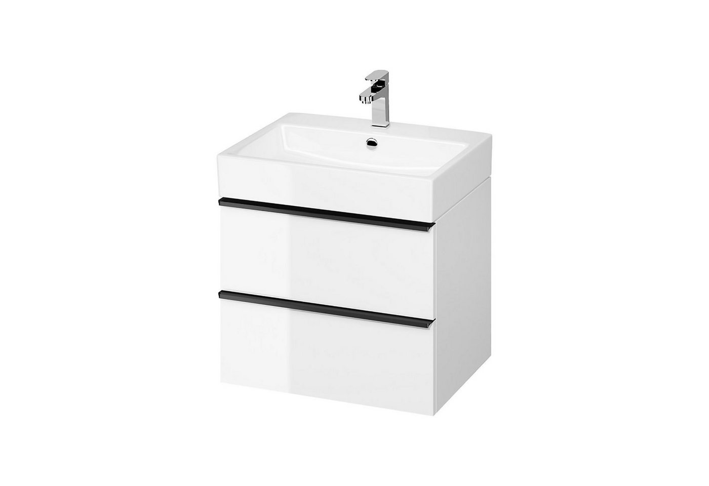 KOLMAN Waschbeckenunterschrank Badmöbel Set VIRGO 60 Badezimmerschrank (Schwarz Möbelgriffe) von KOLMAN