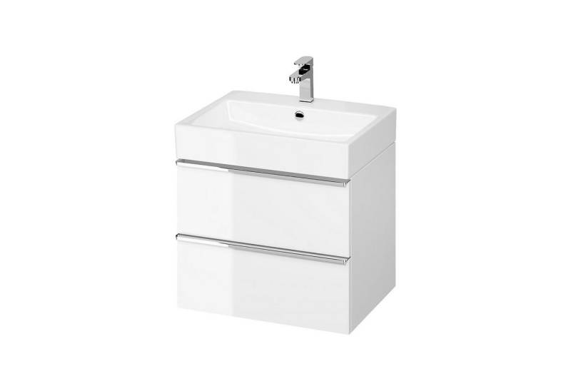 KOLMAN Waschbeckenunterschrank Badmöbel Set VIRGO 60 Badezimmerschrank (Silber Möbelgriffe) mit Schubladen & Keramikwaschbecken von KOLMAN