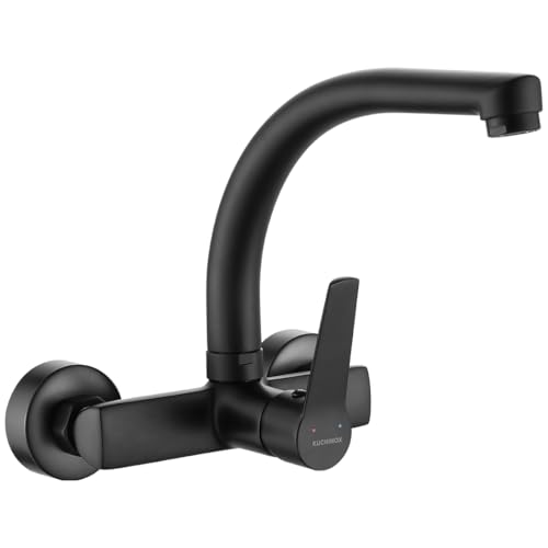 KOLMAN Wasserhahn Wandmontage Spültischarmatur Schwarz VILAVA Küchenmischer Höhe (Schwarz) von KOLMAN