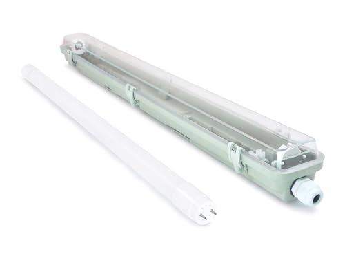 KOLORENO Hermetische Leuchte für LED T8-Leuchtstofflampen Grau - 1x60cm - Lampe Deckenstrahler - Leuchtstoffröhre LED - Leuchtstofflampe - mit 1x LED-Leuchtstoffröhre 9W - Kaltweiß (6000K) von KOLORENO