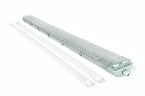 KOLORENO Hermetische Leuchte für LED T8-Leuchtstofflampen Grau - 2x150cm - Lampe Deckenstrahler - Leuchtstoffröhre LED - Leuchtstofflampe - mit 2x LED-Leuchtstoffröhre 24W - Kaltweiß (6000K) von KOLORENO