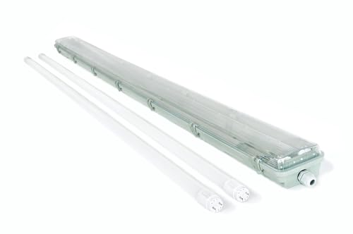 KOLORENO Hermetische Leuchte für LED T8-Leuchtstofflampen Grau - 2x150cm - Lampe Deckenstrahler - Leuchtstoffröhre LED - Leuchtstofflampe - mit 2x LED-Leuchtstoffröhre 24W - Warmweiß (3000K) von KOLORENO