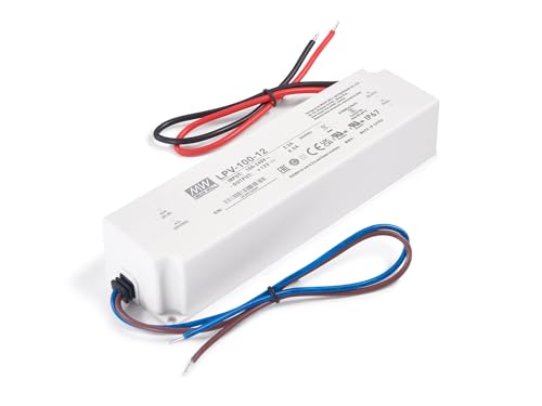 KOLORENO Netzgerät LED Mean Well - Hutschienen Netzteil mit 12V, 100Watt, 8.5A, LPV-100-12 - Schutzart IP67 - Hutschienen Netzteil LED-Rail - Überspannungsschutz - Passivkühlung - 37x52x190mm von KOLORENO