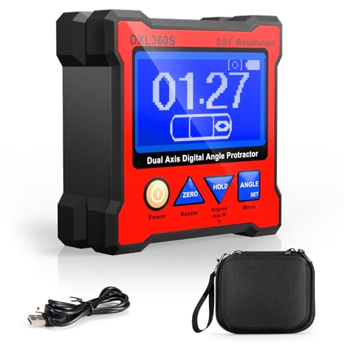 Digitaler Winkelmesser DXL360S Digitaler LCD Winkelmesser mit Gyro + Schwerkraft, Dual-Achsen Level Box Neigungsmesser Digital für die Holzbearbeitung, das Baugewerbe & die Automobilindustrie von KOLSOL
