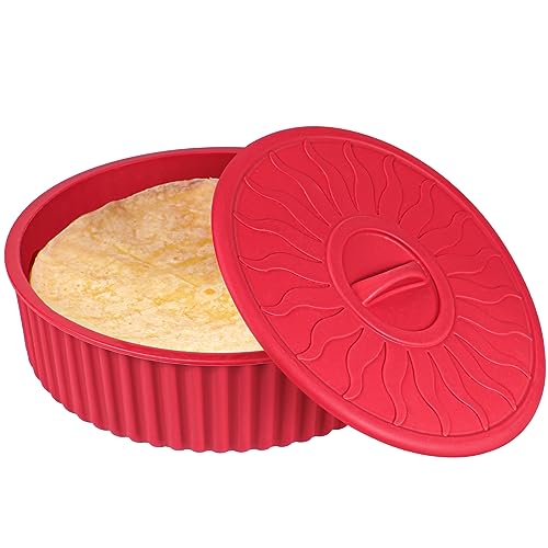 KOLUTI Antihaft-Silikon-Tortilla-Wärmer-Behälter, 25.4 cm, Taco-Aufbewahrungshalter mit Deckel, Brot- und Pfannkuchenhalter, Servierbox, BPA-frei, spülmaschinen-, für 12 Tortillas, Rot von KOLUTI