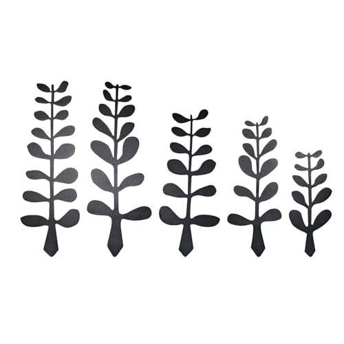KOLYMAX Gartenstecker aus Metall mit Blatt-Design, 5-teiliges Set, schwarze dekorative Hofkunst, 17,8–29,2 cm hoch von KOLYMAX