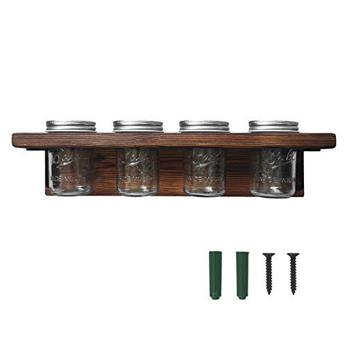 KOLYMAX Mason Jar Shelf, Rustikaler Bauernhaus-Zahnbürstenhalter Wandmontage, Hängende Einmachgläser Organizer für Pflanzgefäße und Kerze, Massivholzregal für Büro, Küche, Barthroom von KOLYMAX