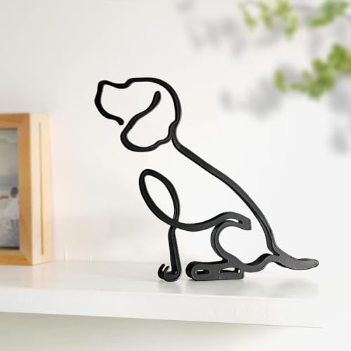 KOLYMAX Minimalistische Wandskulptur mit Hund, Abstrakter Metalldraht, geometrische Linienzeichnung, Kunststatue (Beagle) von KOLYMAX