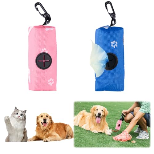 KOLZEMV 2 Pcs Hundekotbeutel-Spender, Hundekotbeutel-Halter tragbare Kotbeutel-Spender Hundekotbeutel-Spender mit Reißverschluss Haustier Hundekotbeutel-Spender Passt jede Hundeleine（blau rosa） von KOLZEMV