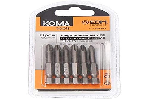 KOMA TOOLS 08741 Bits Ph 1-2-3 Pz 1-2-3 X, 6 Stück silberfarben, 50 mm von KOMA TOOLS