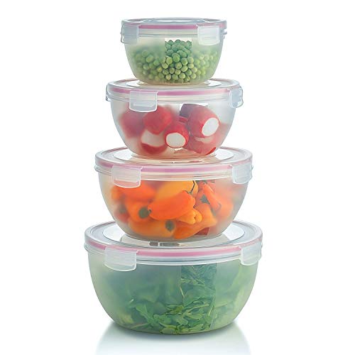 Komax Biokips Rührschüsseln mit Deckel Set - Mehrzweck-, stapelbare, luftdichte Frischhaltedosen - BPA-freie Salatschalen mit Deckel - Mikrowellen- & Spülmaschinenfest Meal Prep Container 4er Set von KOMAX