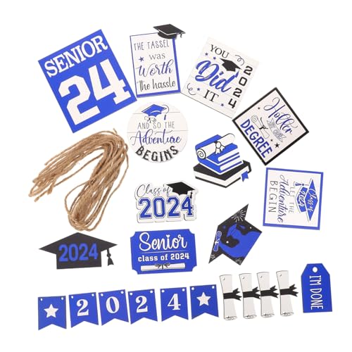 KOMBIUDA 1 Satz Abschlussfeier Dekorationen Schlüssel Grad abgestuft Hochzeit Tabletts LED Partyschmuck Tablett Zeichen Abschluss-Tablett- Abschlussdekor 2024 hölzern Blau von KOMBIUDA