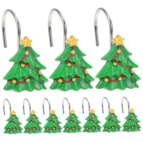 KOMBIUDA 12 Stück Badezimmerhaken Urlaub Duschvorhang Haken Weihnachtsduschvorhangringe Weihnachtsduschhaken Vorhanghalterhaken Weihnachtsbaum-duschhaken Weihnachtsgardinenhaken Grün Harz von KOMBIUDA