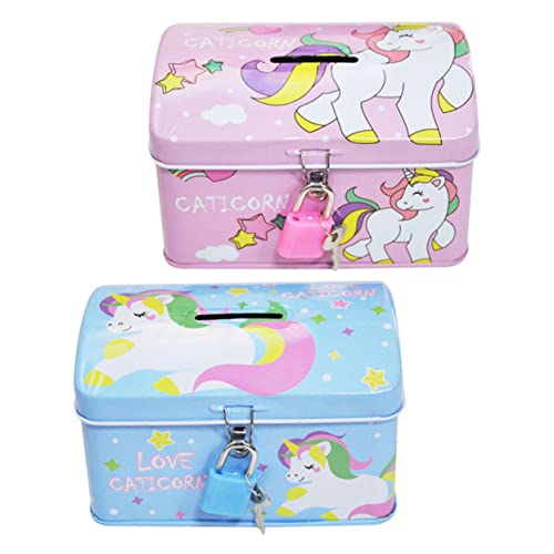 KOMBIUDA 2 STK Einhorn Sparschwein Einhorn Gelddose Spardose Mit Schloss Sparbüchse Geldbankmädchen Sparschwein Mit Schloss Münzbehälter Metall Eisen Schweinchen Unzerbrechlich Kind von KOMBIUDA