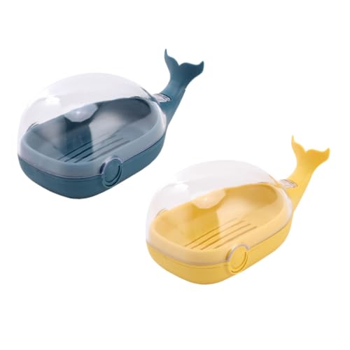 KOMBIUDA 2 STÜCK Kreative Wal Soap Holder mit Abfluss Transparent Staub und Langlebiger PP Kunststoff Bunte Seifenablage für Badezimmer und Reise Gelb Blau von KOMBIUDA