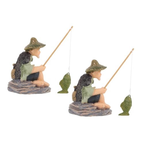 KOMBIUDA 2 Stück Miniatur Fischerfigur Faderesistente Aquarium Deko Langlebige Fischbecken Landschaftsfigur Eleganter Alter Mann Skulptur Vielseitig für Bonsai und Schreibtischgestaltung von KOMBIUDA
