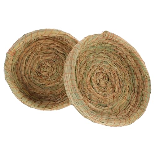 KOMBIUDA 2 Stück Teiliges Hamster Nest aus Natürlichem Atmungsaktivem Strohwarengeflecht Kleines Strapazierfähiges Kleintierbett mit Dickem Komfortable Schlafunterlage für Käfigdekoration von KOMBIUDA