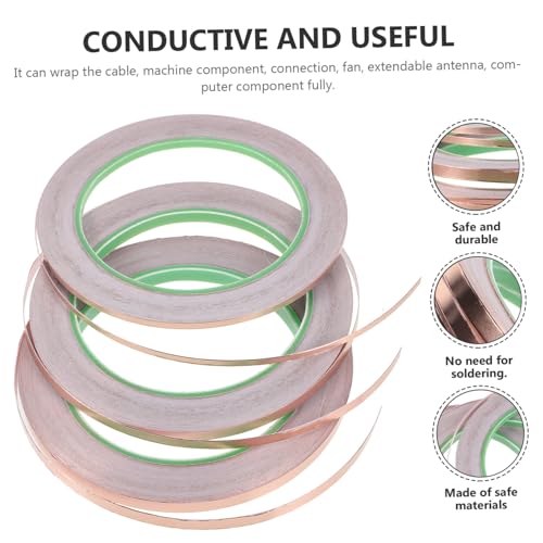 KOMBIUDA 3 Rollen Kupferleitfähiges Klebeband Selbstklebend Hitzebeständig für Potentialausgleich und Elektrische Reparaturen Geeignet für Unregelmäßige Oberflächen Professionelle von KOMBIUDA