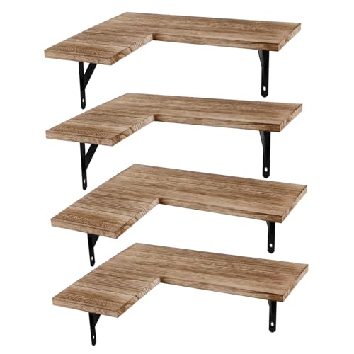 KOMBIUDA 4 Stück Eckregal Holz Schwimmendes Wandregal Eck Wandmontage Robust Natürliches Design Vielseitiges Aufbewahrungsregal Für Küche Bad Wohnzimmer Schlafzimmer Büro von KOMBIUDA