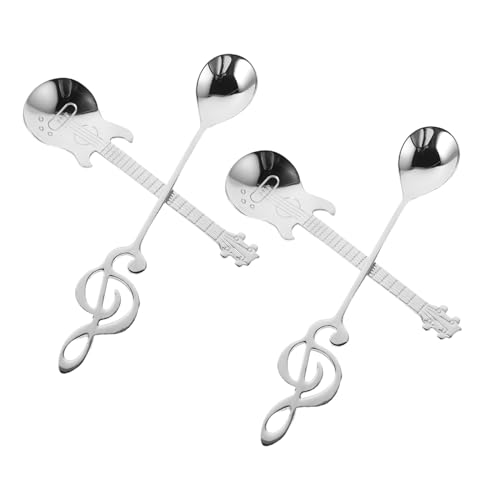 KOMBIUDA 4 Stück Musik aus rostfreiem Stahl Musiknotiz Dessertlöffel Musiklöffel Kaffee Rührlöffel Musiknote Kaffeelöffel Gitarren-Kaffeelöffel Kaffee rühren Löffel Edelstahl 304 Silber von KOMBIUDA
