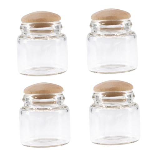 KOMBIUDA 4 Stück Puppenhaus Bonbonglas Dekor Bonbongläser aus Glas Ornament Süßigkeitenglas Mini-Dessertglas transparente Mini-Glasflasche Miniatur Container Nachtisch Snack-Flasche Holz von KOMBIUDA